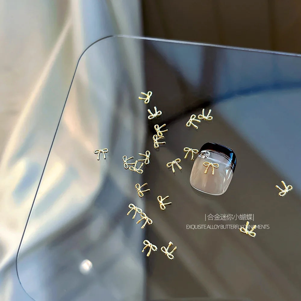 10Pcs Mini Hollow Butterfly Knotbow Nail Art Charms 3D Metal Silver/Gold Alloy Nail Art Decoration DIY Nail Accessories