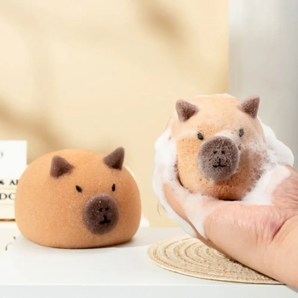 Capybara Shaped Bath Sponge Ball Soft Foaming Back Scrubber for Kids Gentle Exfoliating and Massage Cleaning Tool