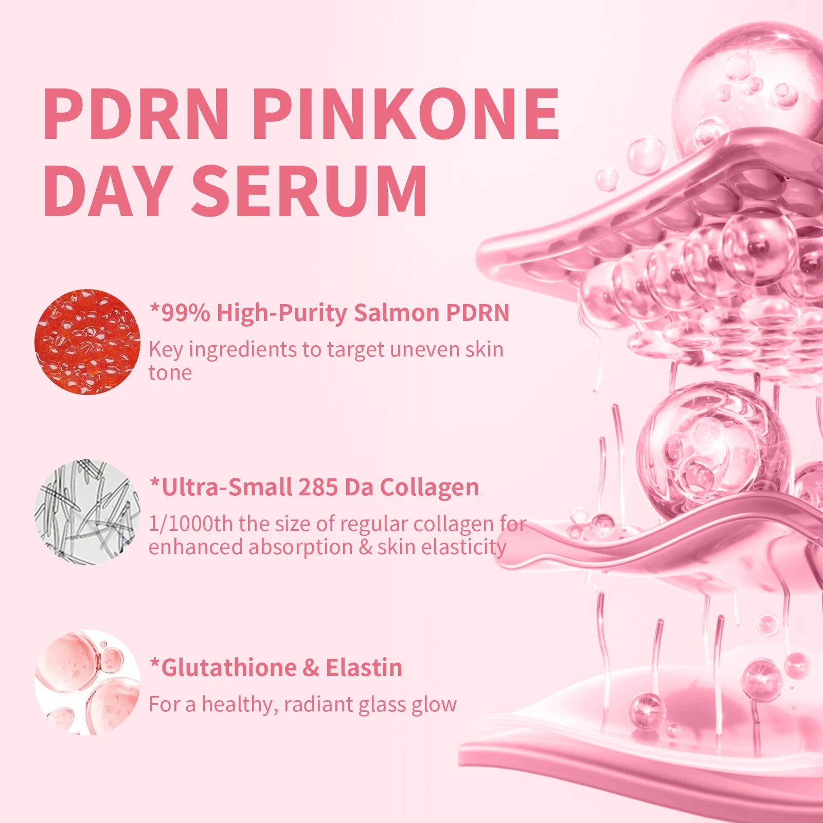 10pcs/Box PDRN Pink One Day Serum Deep Moisturizing,Repairs,Brightens,Reduces Sagging Skin Care Essence Multi-effect Benefits