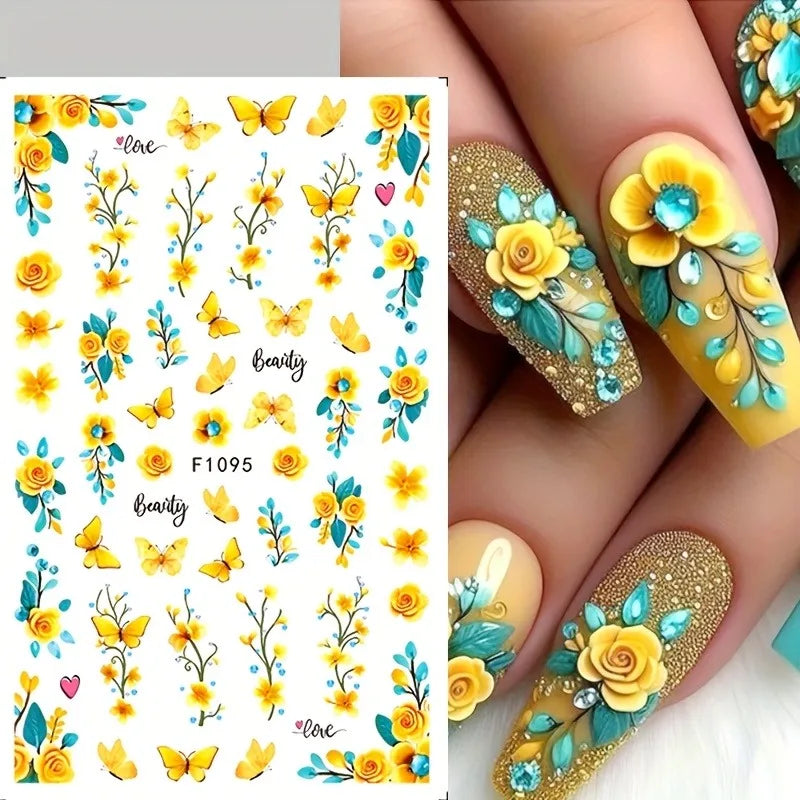 Spring and summer flower butterfly nail stickers, used for DIY nail decoration in daily life, festivals, parties, and weddings