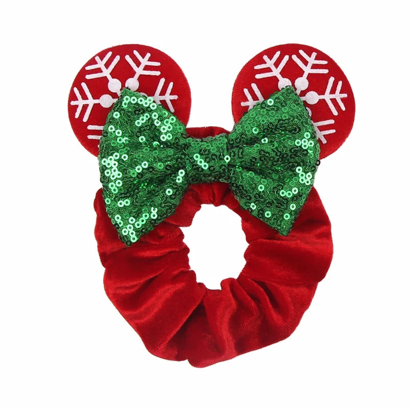 Disney Mouse Ears Velvet Scrunchies Hairband Women Elastic Ponytail Holder Girls Sequin Bow 2023 Kids Party DIY Hair Accessories