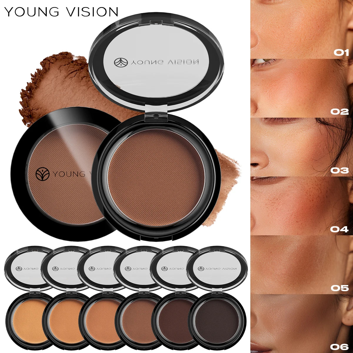 Professional matte contour powder tray creates a 3D facial contour, with long-lasting bronzing powder for setting makeup
