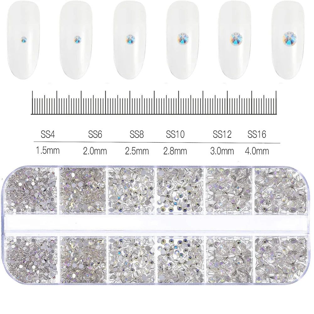 12Grids Pink Mixed Nail Rhinestones Luxury Nail Charms Glitter Crystal Jewelry Gems Nail Art Decoration DIY Manicure Rhinestones