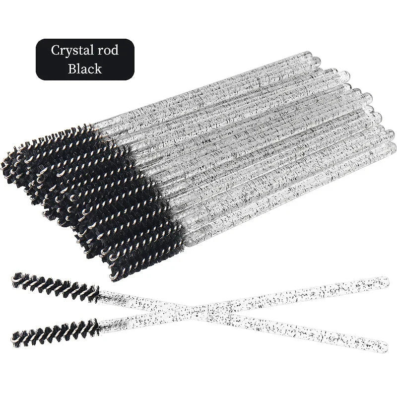 50pcs Disposable Eyelash Brushes Crystal Eye lash Mascara Wands Glitter Lash Comb Spoolies Micro Makeup Applicators
