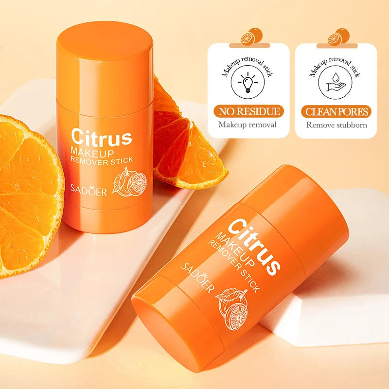 SADOER Citrus Vitamin C Makeup Removal Stick Face Eye Shadow Lip Makeup Remove Non Irritating Cleanse Pores Blackhead Remover