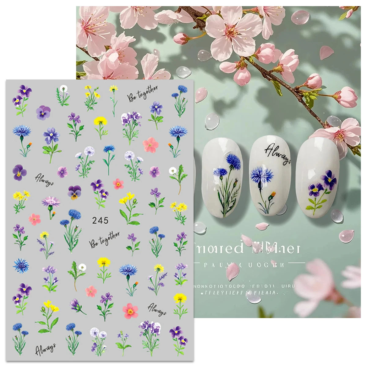 4pcs Spring and Summer Flower Nail Art Stickers - Easy to apply for nail decoration, DIY, gift, wedding party makeup, Y2K