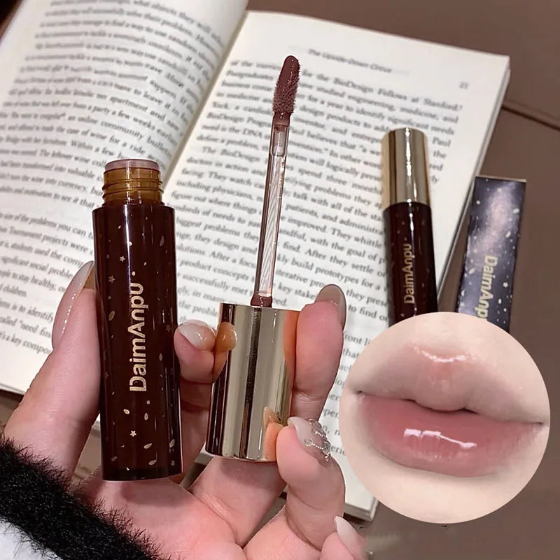 Retro Clear Lip Glaze Gloss Mirror Glitter Non Stick Cup Brighten Jelly Dark Lipstick Red Brown Dupes Lip Ink Tint Korean Makeup