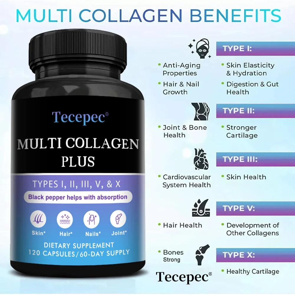 Multi-pack Collagen Supplement for Men and Women Types I, II, III, V and X Collagen for Healthy Hair, Nails, Skin and Joints