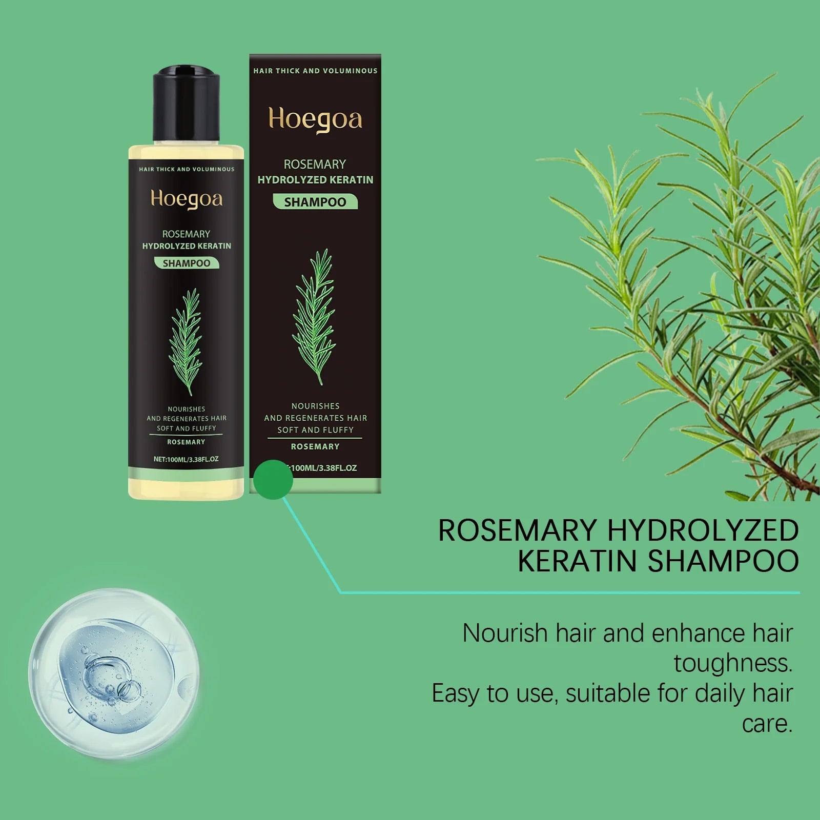 Hoegoa Rosemary Hair Shampoo Volumizing and Thickening Strengthening and Oil Control Nourishes and Repairs Hair Oil Adds Volume