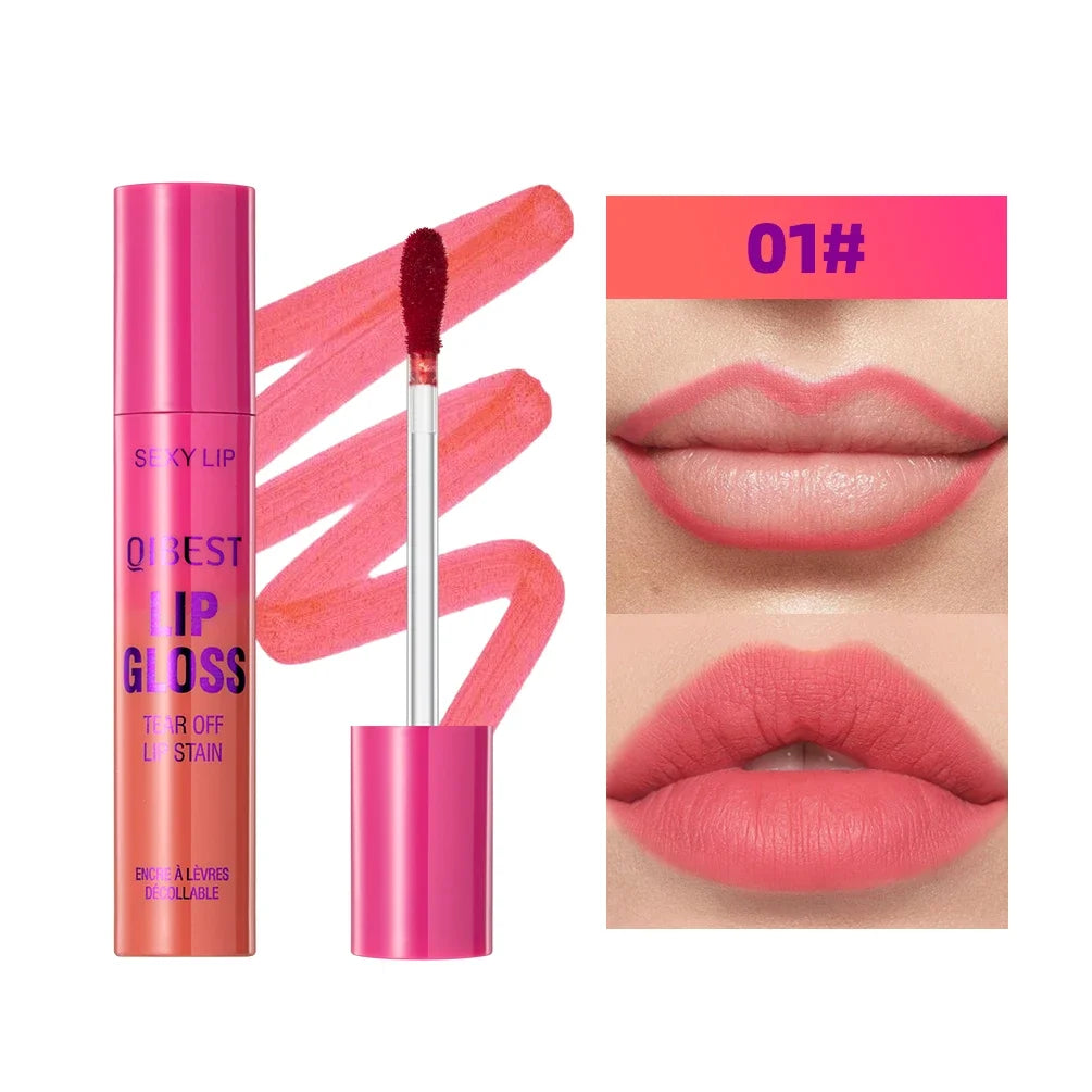 QIBEST Lip Liner Peel Off Tattoo Lipgloss Waterproof Lasting Lip Tint Red Brown Not Easy Fade Lip Stain Outline Contour Makeup