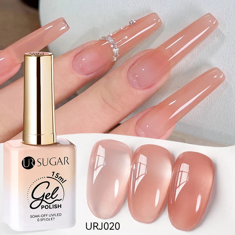 UR SUGAR 15ml Jelly Nude Gel Nail Polish Light Pink Translucent Color Soak Off UV LED Gel Varnish Nail Art DIY Fashion Manicure