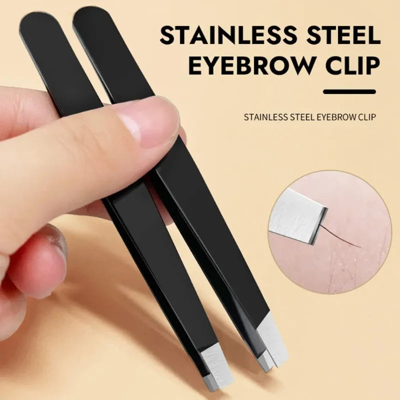 CNK Wholesale Stainless Steel Black Eyebrow Tweezer with Slant and Flat Point Beauty Tools for Eyebrows & Ingrown Hair Removal