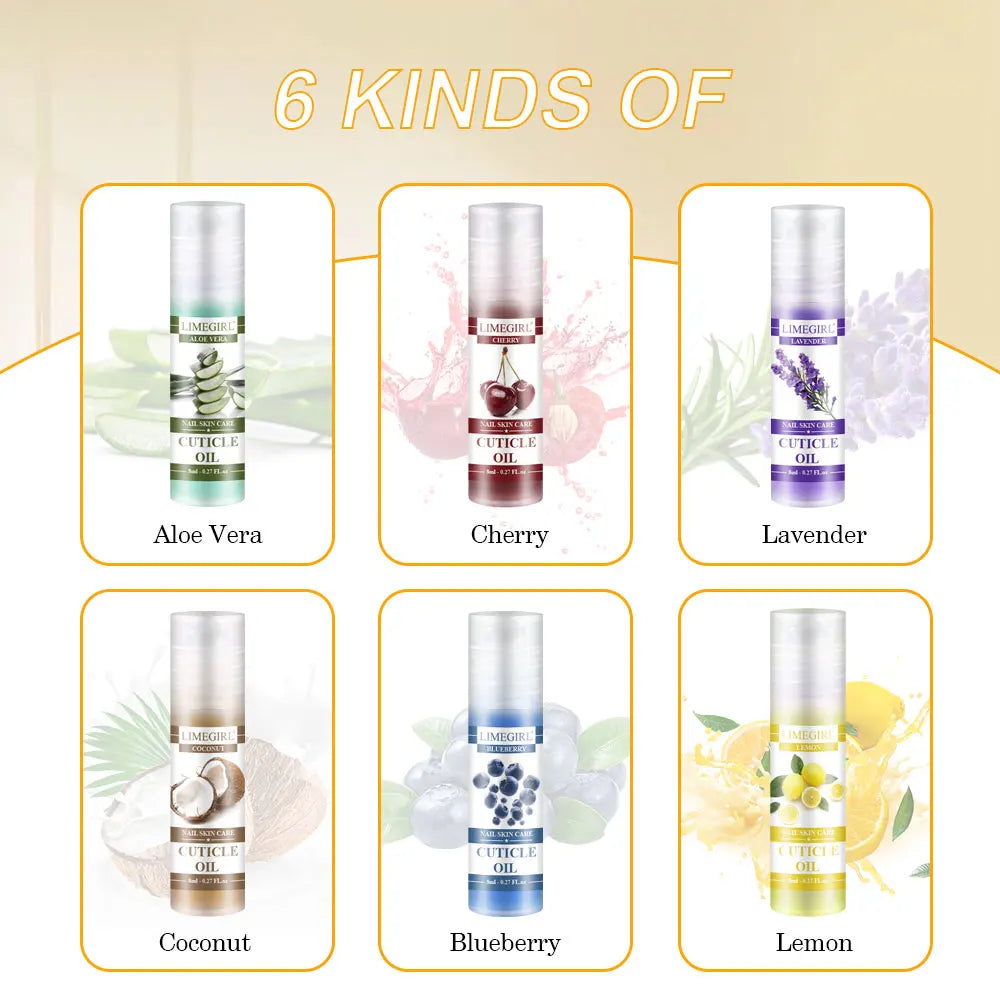 LIMEGIRL 8ml Nail Nutritional Oil 6 Scents Nail Care Cuticle Repair Oil Hangnail Prevention Nourishing Skin Remedy Nail Polish