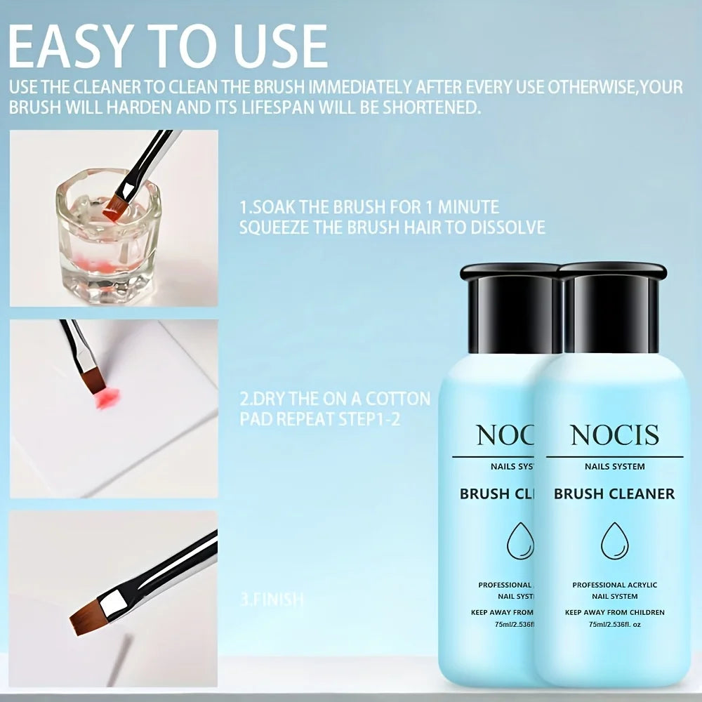 NOCIS 2pcs Acrylic Nail Brush Cleaner Acrylic Brush Cleaner Liquid, Nail Gel Brush Cleaner Nail Artist Acrylic Brush Cleaner
