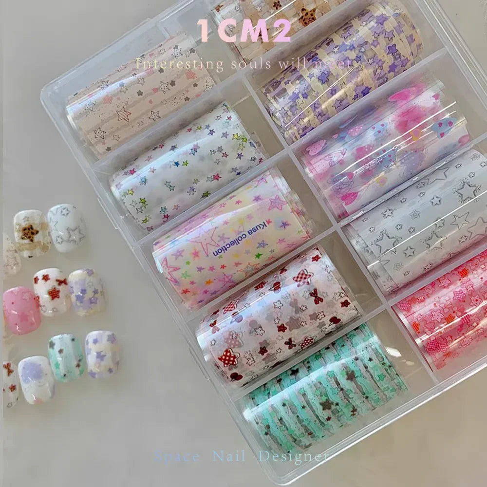 10Rolls Flower Nail Foils Transfer Paper Nail Art Stickers Manicure Set Decal Nails Decoration