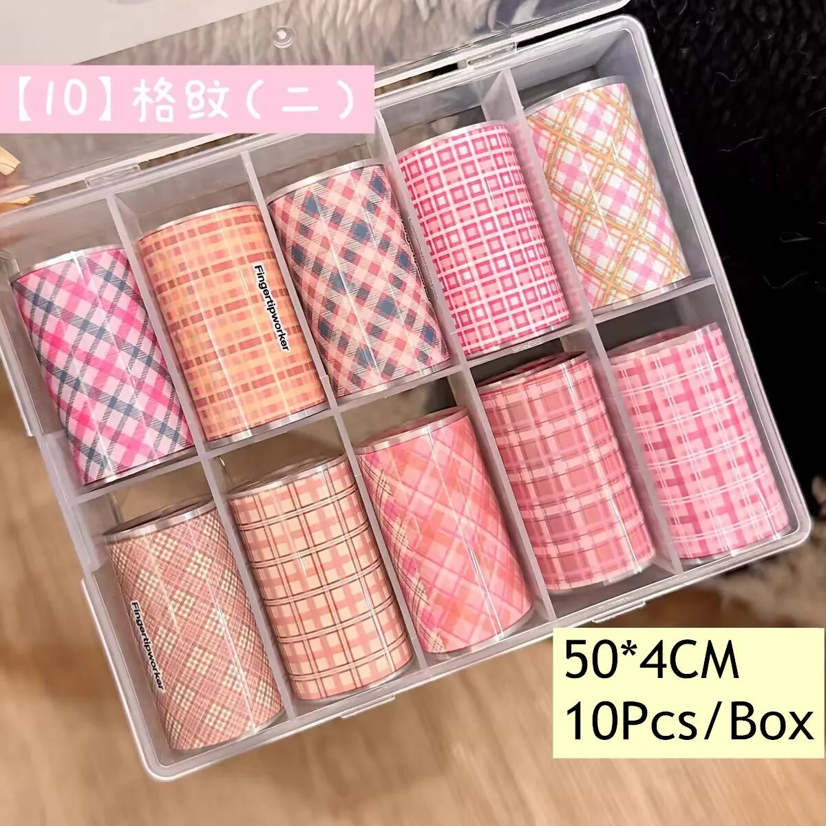 10Rolls Plaid Thousand-Bird Bow Stars Nail Foils Transfer Paper Nail Art Stickers Manicure Set Decal Nails Decoration