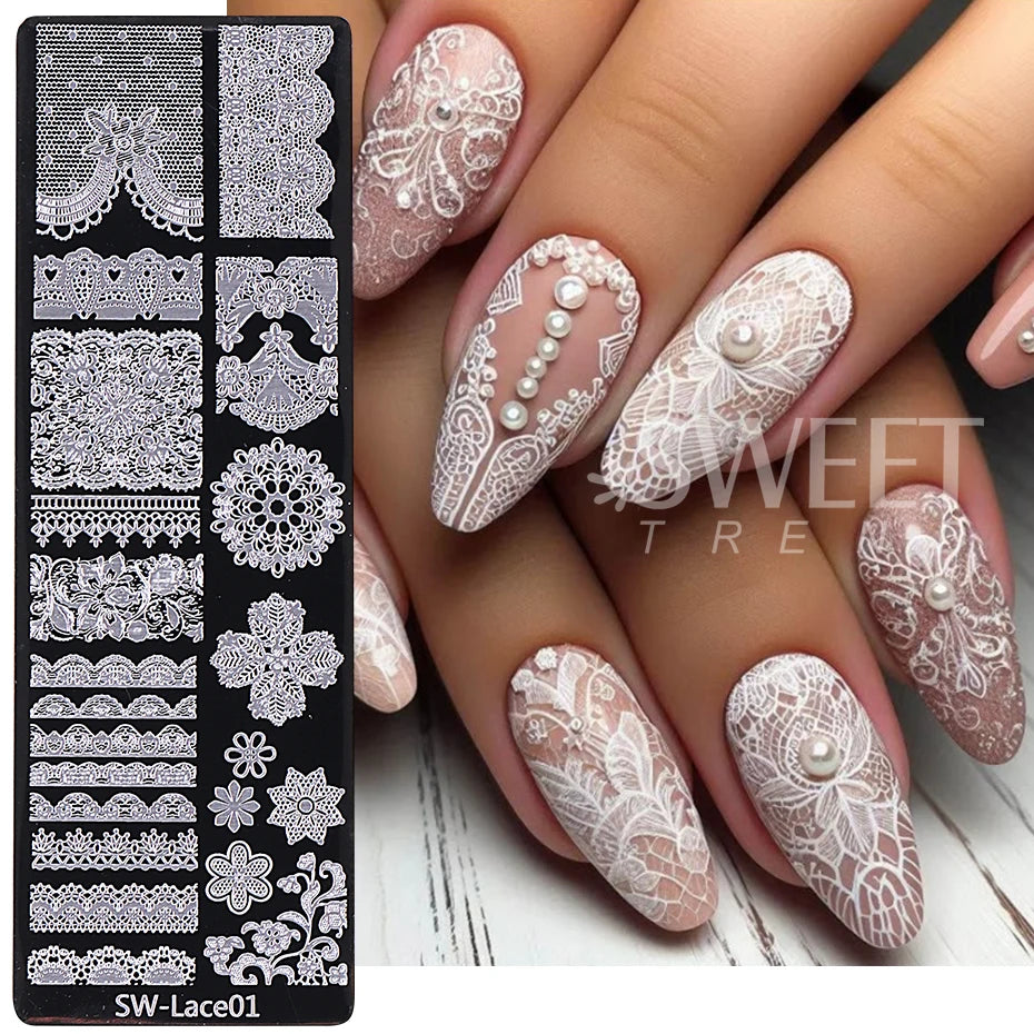 4pc Lace Flower Nail Art Stamping Plates 3D French Bow Rose Polish Printing Template Plate Floral Nail AStencils Manicure Tools