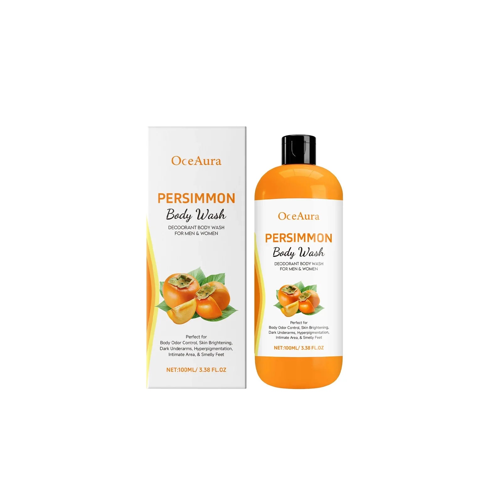 OceAura Persimmon Body Wash Moisturizing Skin Cleaning Smooth Soft Body Odor Remover Bath Products Exfoliating Shower Gel 100ml