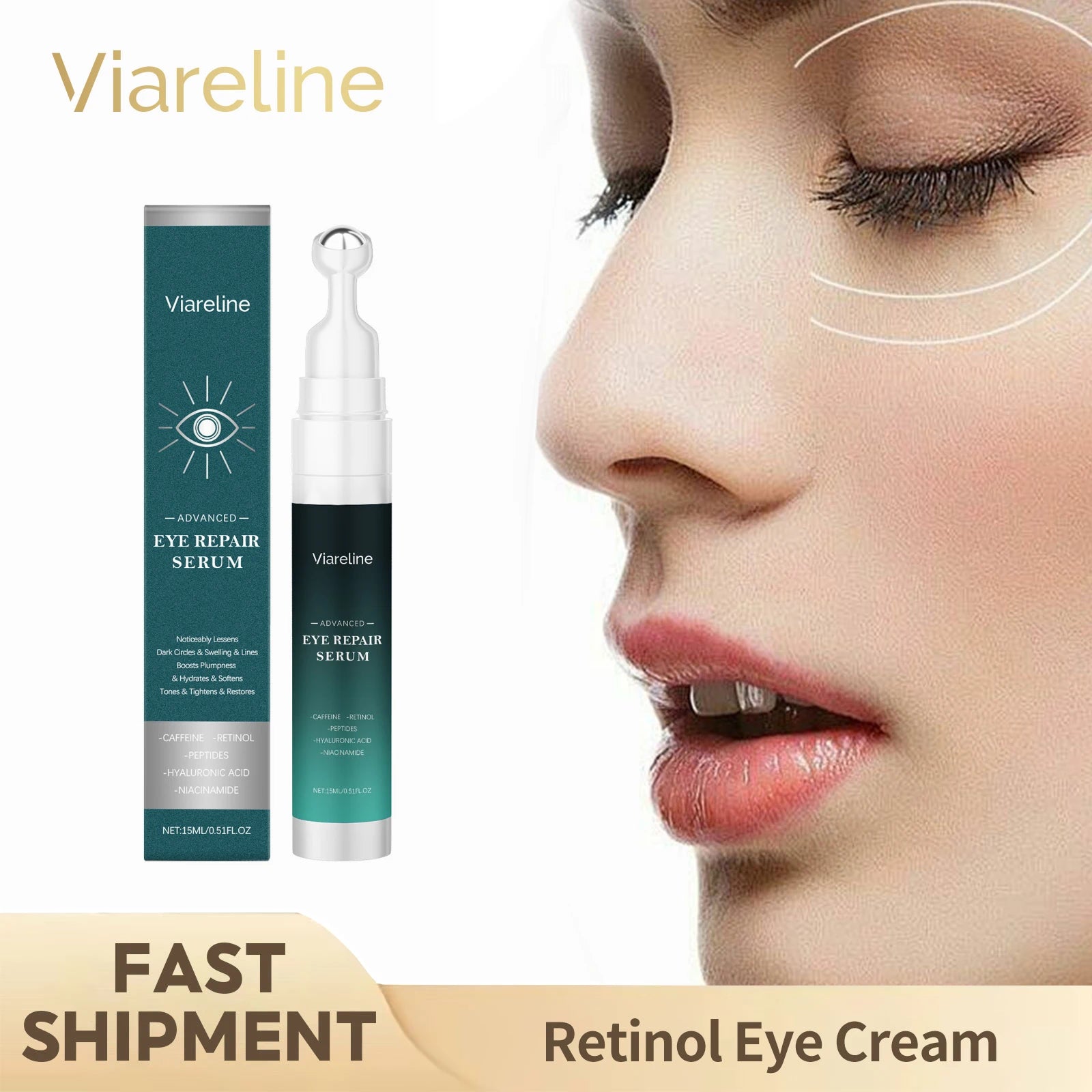 Retinol Eye Serum Massage Roller Eye Bag Removal Fade Fine Line Anti Dark Circle Puffiness Lifting Firm Brighten Eye Skin Care