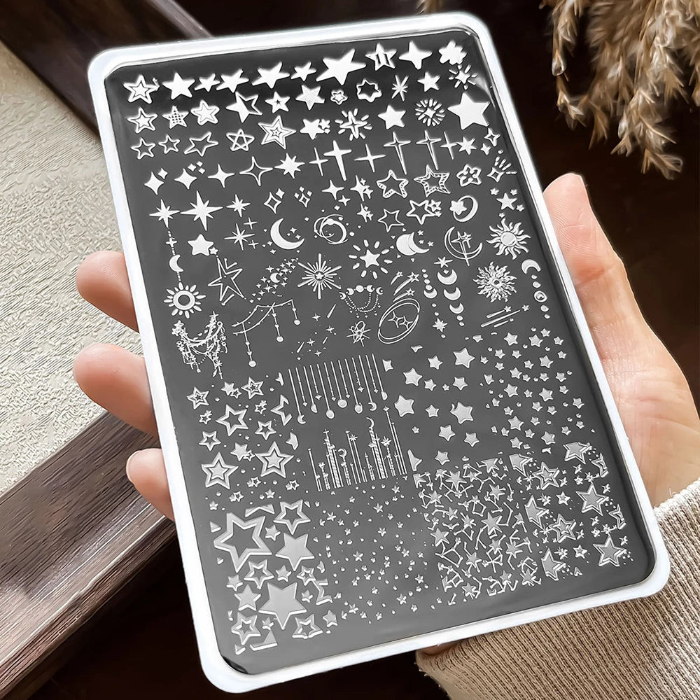 14.5x9.5 Cm Moon Stars Stencils Multi Shaped Stars Nail Art Stamping Plates for Nail Art Stamp Image Printed Manicure DIY Tools