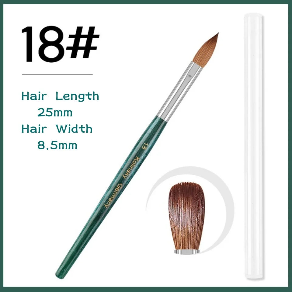 100% Kolinsky Acrylic Nail Brush Nail Art Brushes with Green Plastic Handle Acrylic Nail Tools