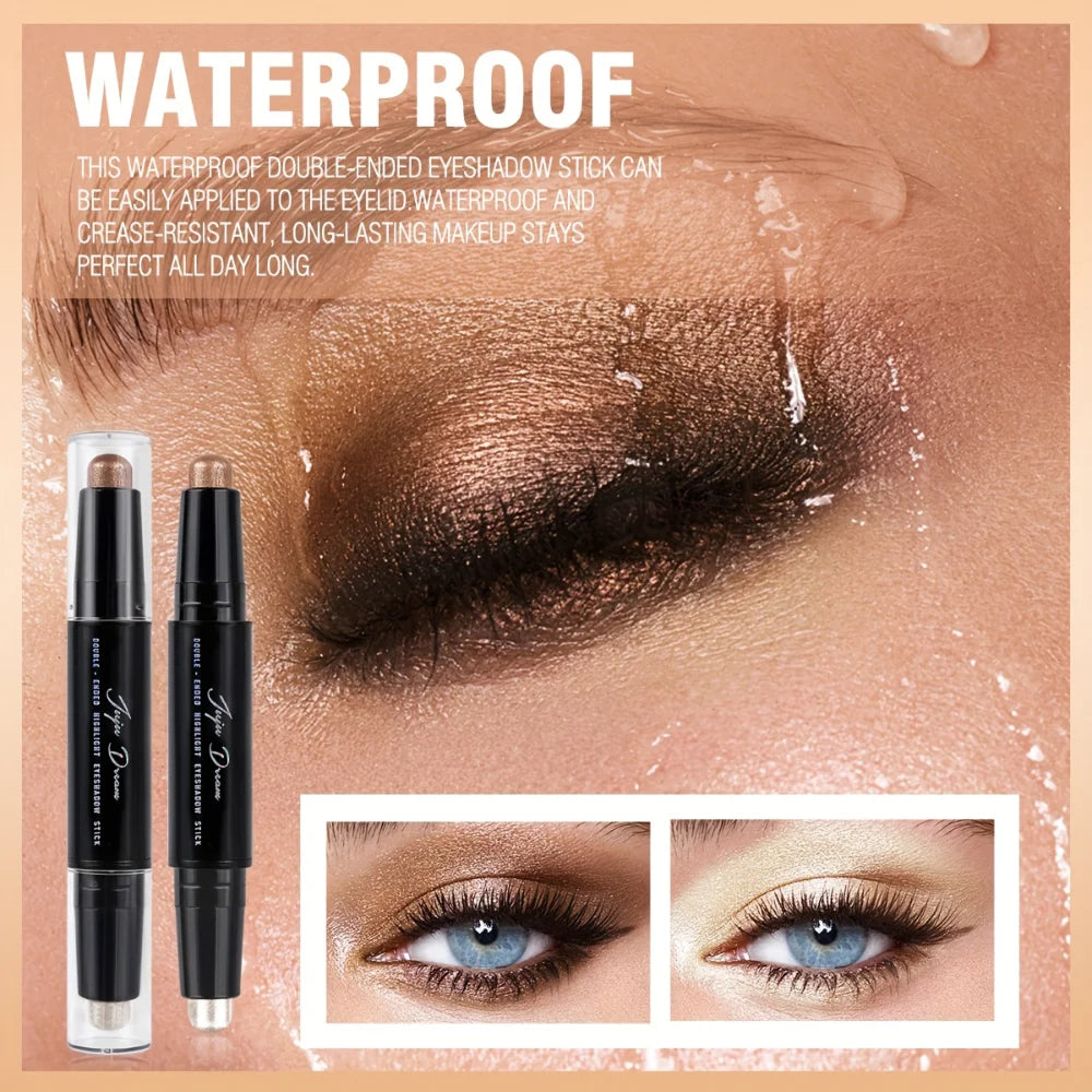Dual-Ended Eyeshadow Stick, Matte & Shimmer, Waterproof Long-Lasting 3-Color Creamy Pencil, Smoky & Natural, Xmas Winter