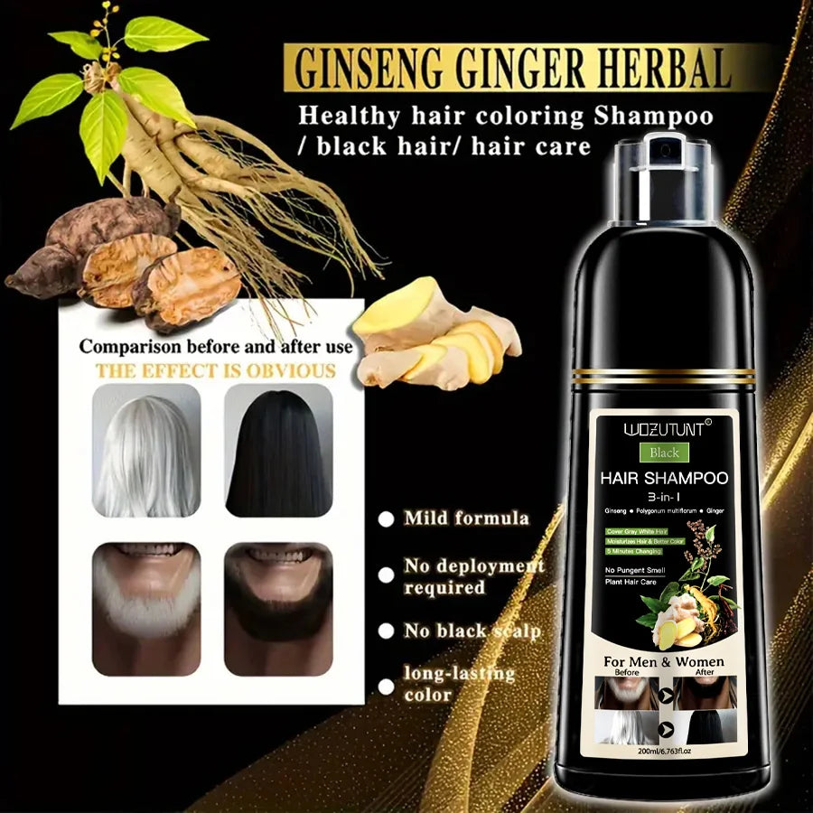 200ml 3 In 1 Natural Herbal Hair Dye Shampoo Black Dark Brown Cover Gray Deep Nourishing Fast Hair Coloring Cream for Women Men