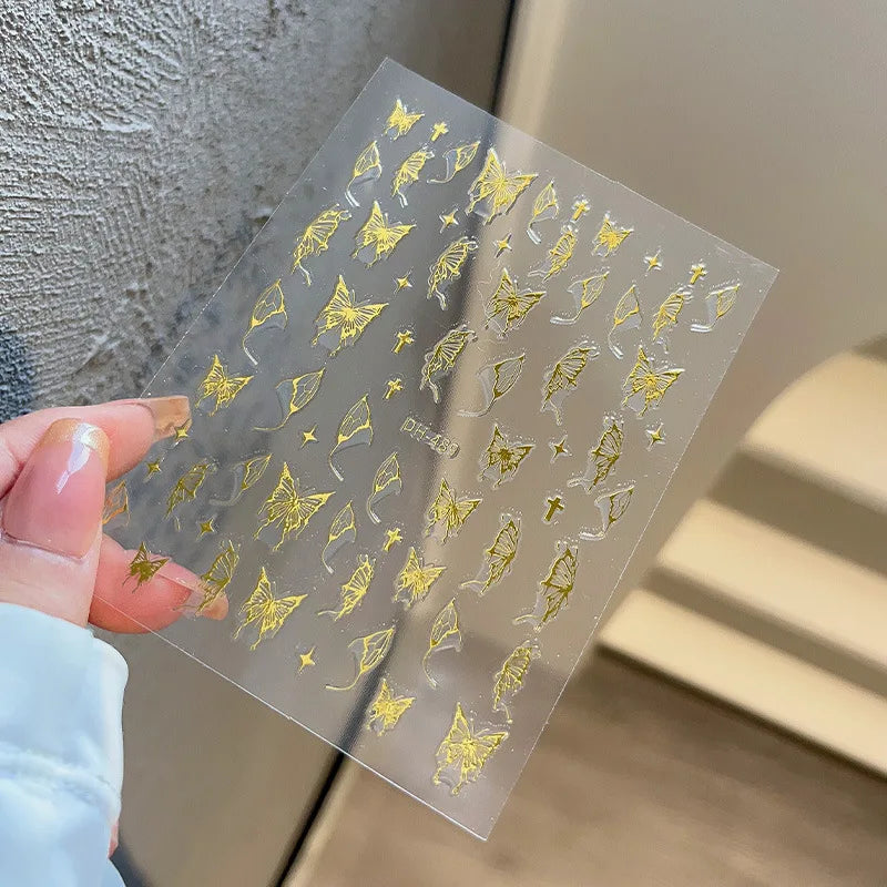 Pink Purple Aurora Shell Butterfly Nail Stickers Shiny Laser 3D Butterflies Nail Decals 8*10cm Adhesive Aurora Shell Butterfly N