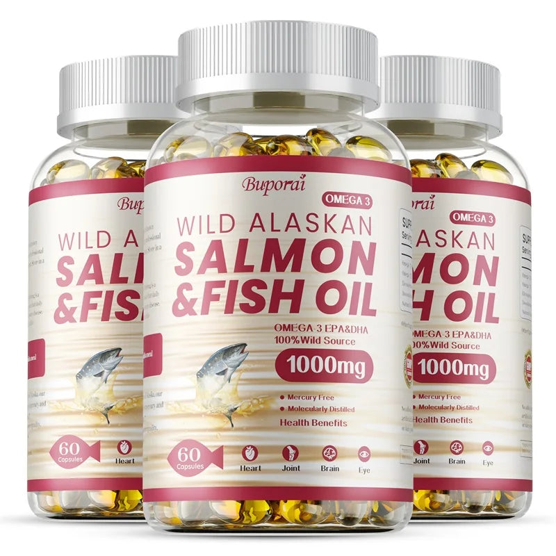 Salmon Fish Oil - Supports Brain and Nervous System, Cardiovascular and Skin Health, Antioxidant, Memory Enhancement