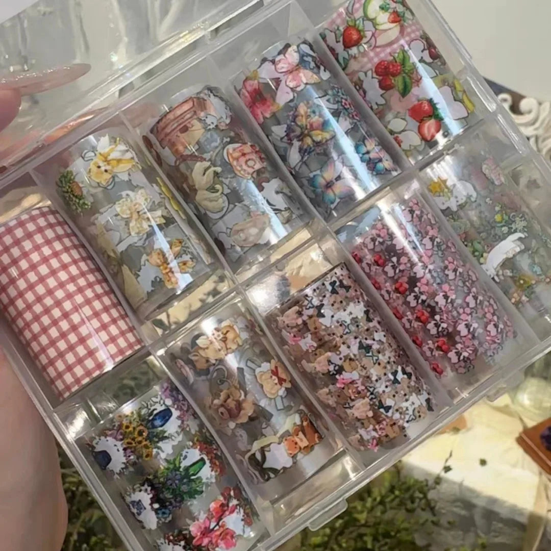 10Rolls Plaid Thousand-Bird Bow Stars Nail Foils Transfer Paper Nail Art Stickers Manicure Set Decal Nails Decoration