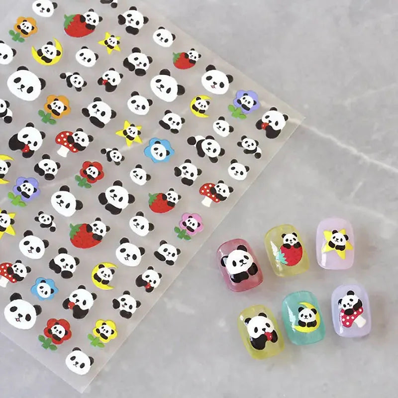 Cute Cartoon Nail Art Stickers, Bear Rabbit Flowers Panda Designs, Adhesive Decals for Nails Manicure Decoration