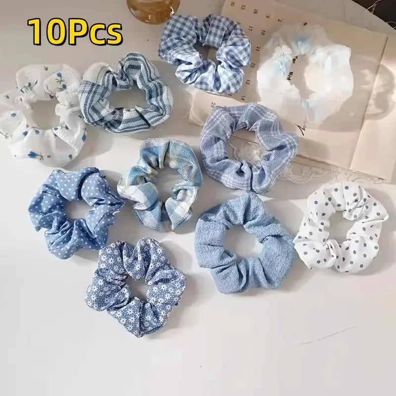10Pcs Temperament College Style Large Intestine Hair Bands Sweet and Cute Tie Their Hair Accessories for Women Headwear