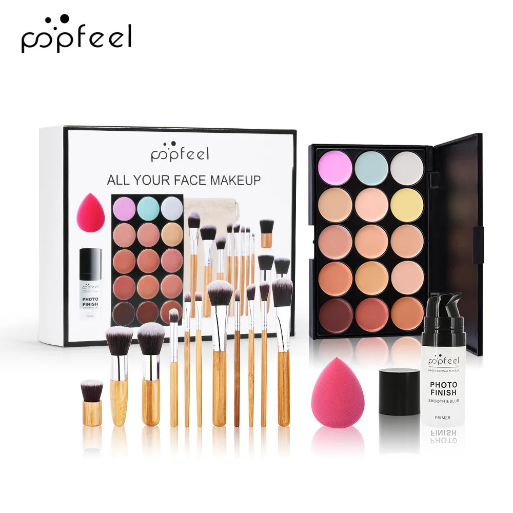 POPFEEL All-in-One Makeup Kit Gift Set with Eyeshadow Palette Foundation Lip Gloss Blush Brushes Eyeliner and More Beauty Gifts