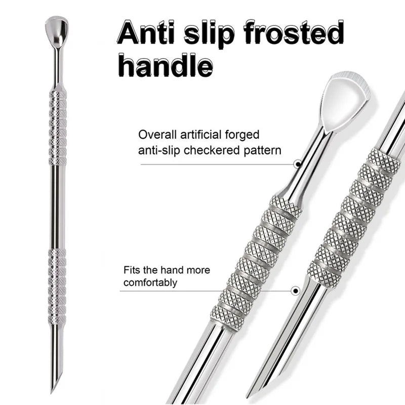 1Pcs Double-Head Angled Hoof Cuticle Pusher Stainless Steel Bevel Nail Art Pusher Manicure Orange Sticks for Nail Salon Tools