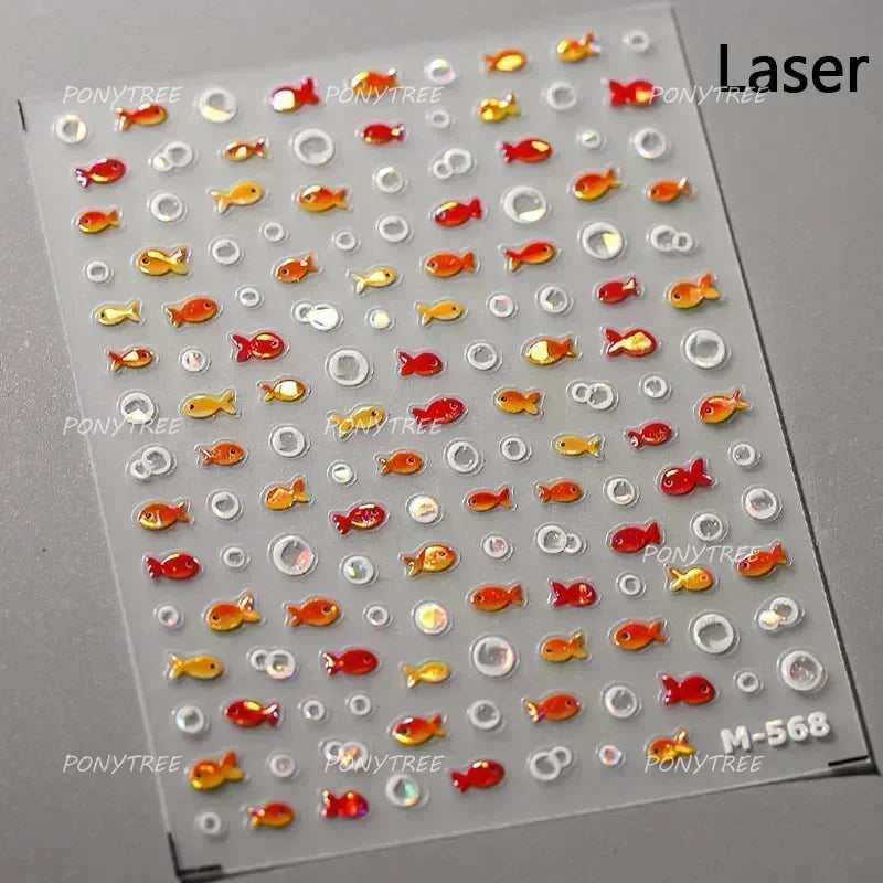 Sea Wave Jellyfish Starfish Conch Shell Dolphin Pearl Summer Beach Goldfish Water Bubble Mermaid Koi INS Nail Art Stickers Decal