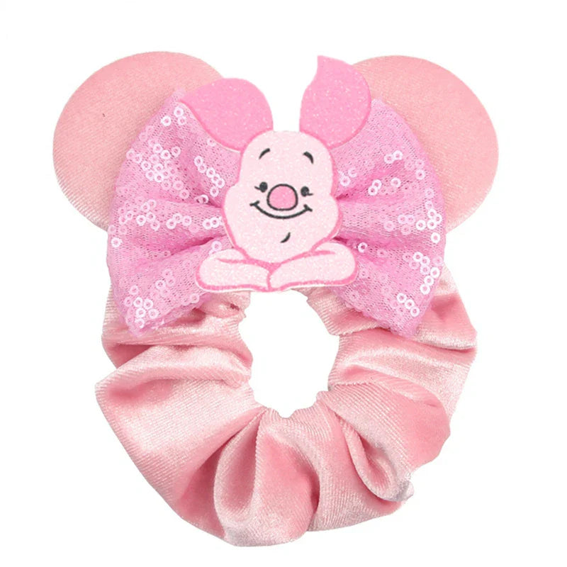 Disney Mouse Ears Velvet Scrunchies Hairband Women Elastic Ponytail Holder Girls Sequin Bow 2023 Kids Party DIY Hair Accessories