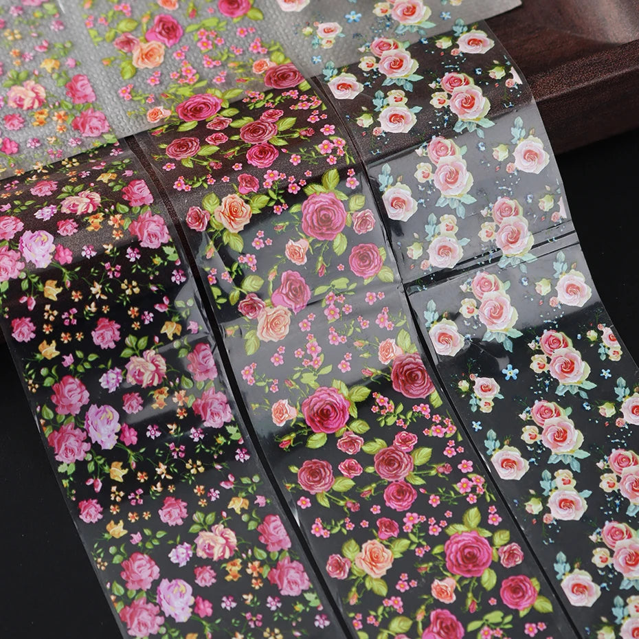 4Style Rose Flower Nail Foil Transfer Sticker - Elegant Flower Starry Sky Paper Spring/Summer Floral Decals for Wedding Nail art