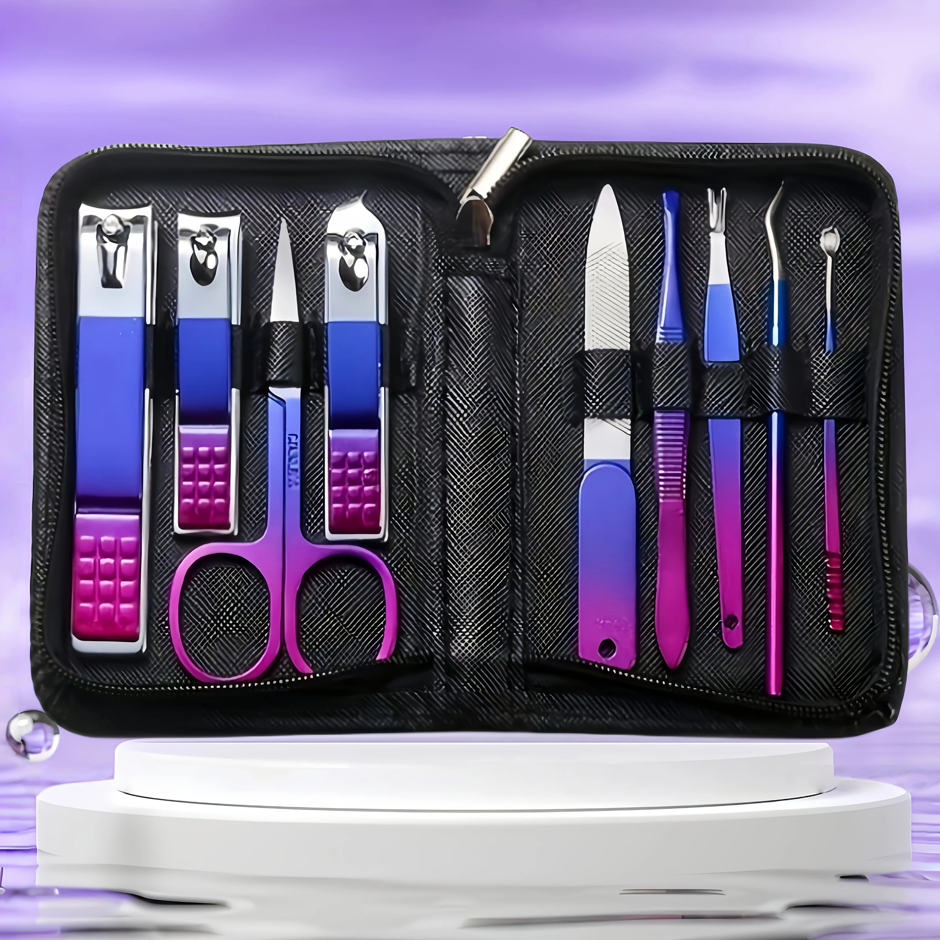 9 Pcs Set Luxury Stainless Steel Manicure and Pedicure Set Professional Nail Clipper Set with Portable Case Modern Style