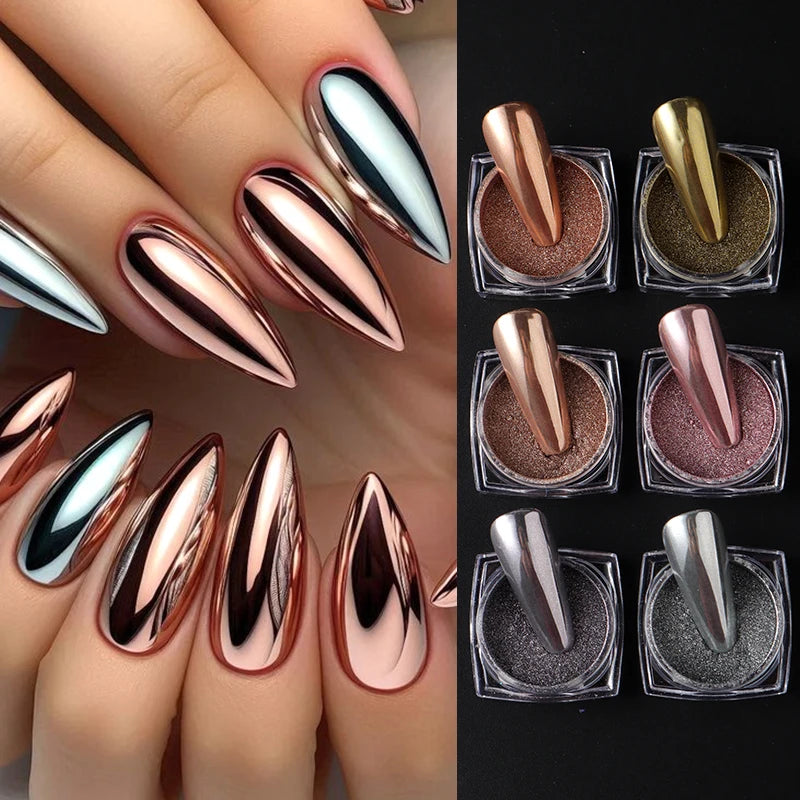 6/12pcs Gold Silver Rose Chrome Nail Powder Luxury Metallic Mirror Glitter Rubbing Pigment Dust Y2K Gorgeous Nail Art Decoration