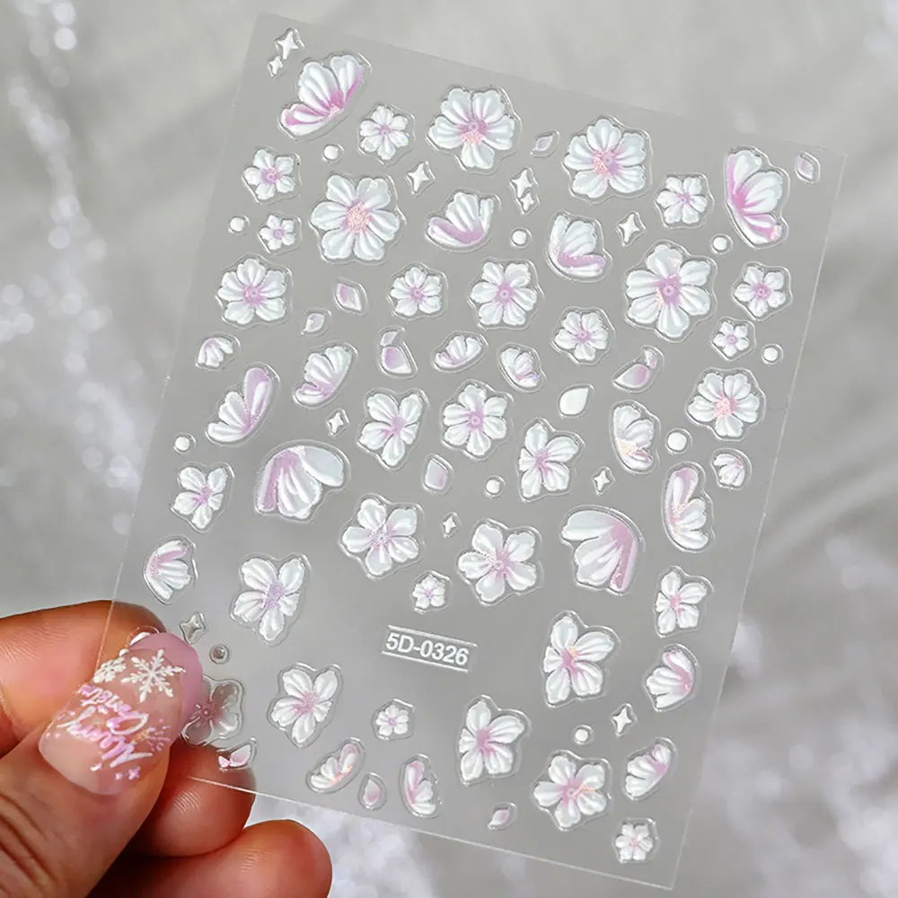 Pink Purple Aurora Shell Butterfly Nail Stickers Shiny Laser 3D Butterflies Nail Decals 8*10cm Adhesive Aurora Shell Butterfly N