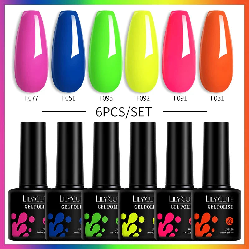 LILYCUTE 6PCs/Set Gel Nail Polish Set Kit Glitter Nail Gel Sequin Vernis Semi Permanent For Manicure Varnish UV LED Nail Art Gel