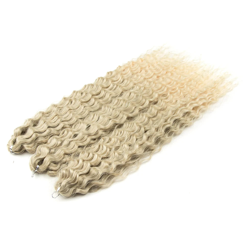 FASHION IDOL Ariel Twist Crochet Hair Synthetic 22 Inch 300g 3 Bundles Water Wave Hair Extensions Ombre Blonde Braid Curly Hair