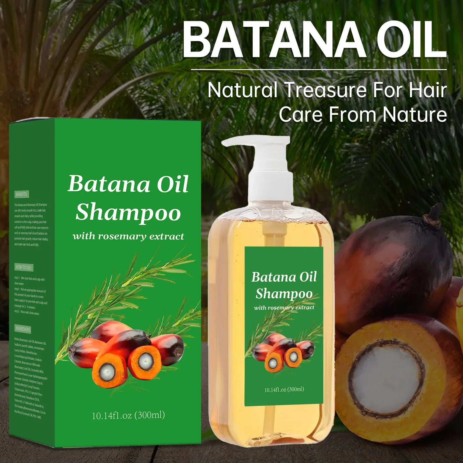 300ML Batana Oil Shampoo Nourishing Hair Strengthens Restore Damaged Split Hair Scalp Cleansing Dandruff Control Hair Shampoo