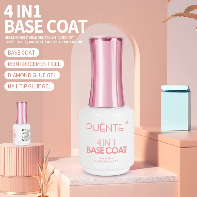 PUENTE 15ML Vitamin E Base Coat Gel Nail Polish For Soft Thin Breaking Nails Strengthen Soak Off UV Gel Varnish For Nail Care