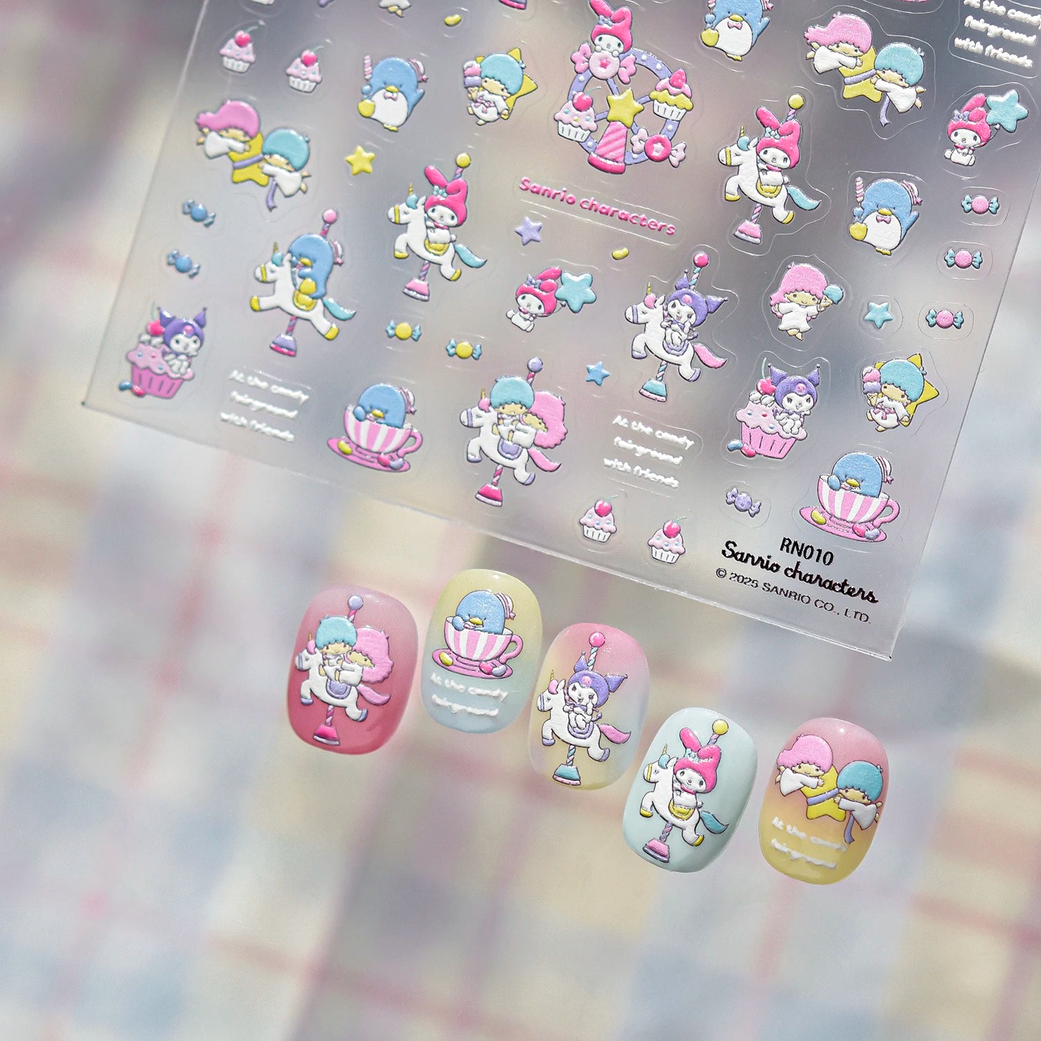 1PCS New Sanrio Family Cartoon 5D Embossed Nail Sticker Cute Hello Kitty Kuromi Pom Pom Purin Decal Nail Decoration