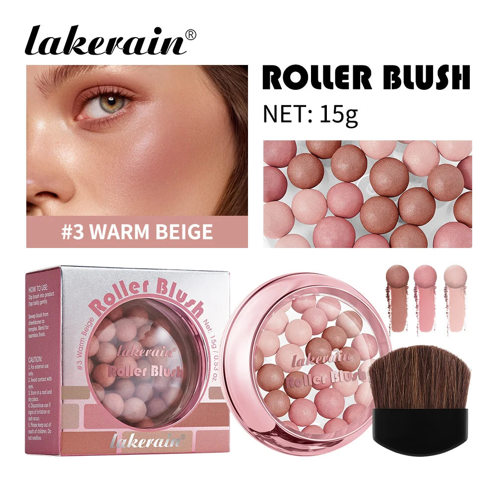 Lakerain Roller Blush Long-lasting Holding Natural Makeup Spherical Appearance Design Powdery Texture Pearlescent Effect Blush