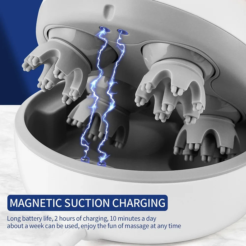 Waterproof Electric Head Massager Scalp Massage Comb Hair Cleaning Brush Body Deep Tissue Kneading Vibration Roller Scratcher