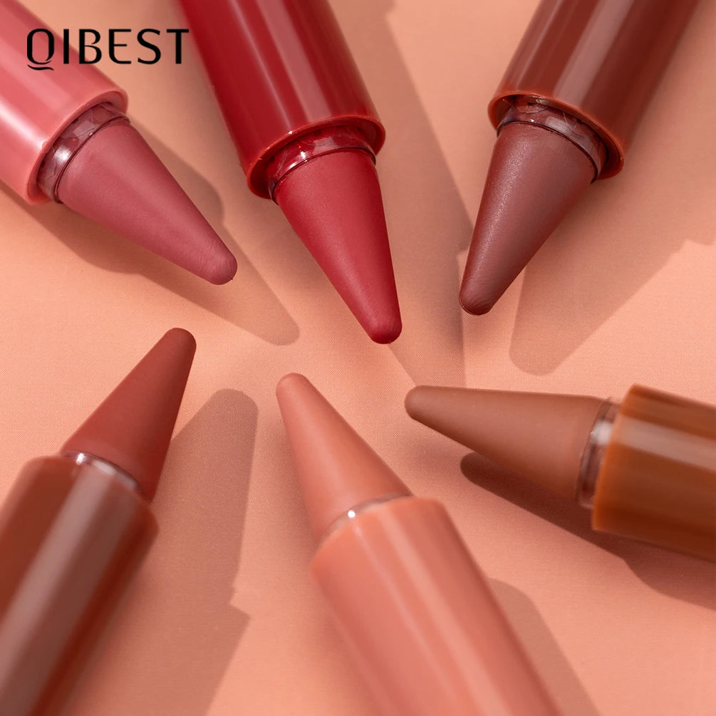 QIBEST Tapered Gradient Lipliner Long Lasting Matte Nude Brown Red Lipstick Waterproof Contouring Tint Lipliner Makeup Lip Stain