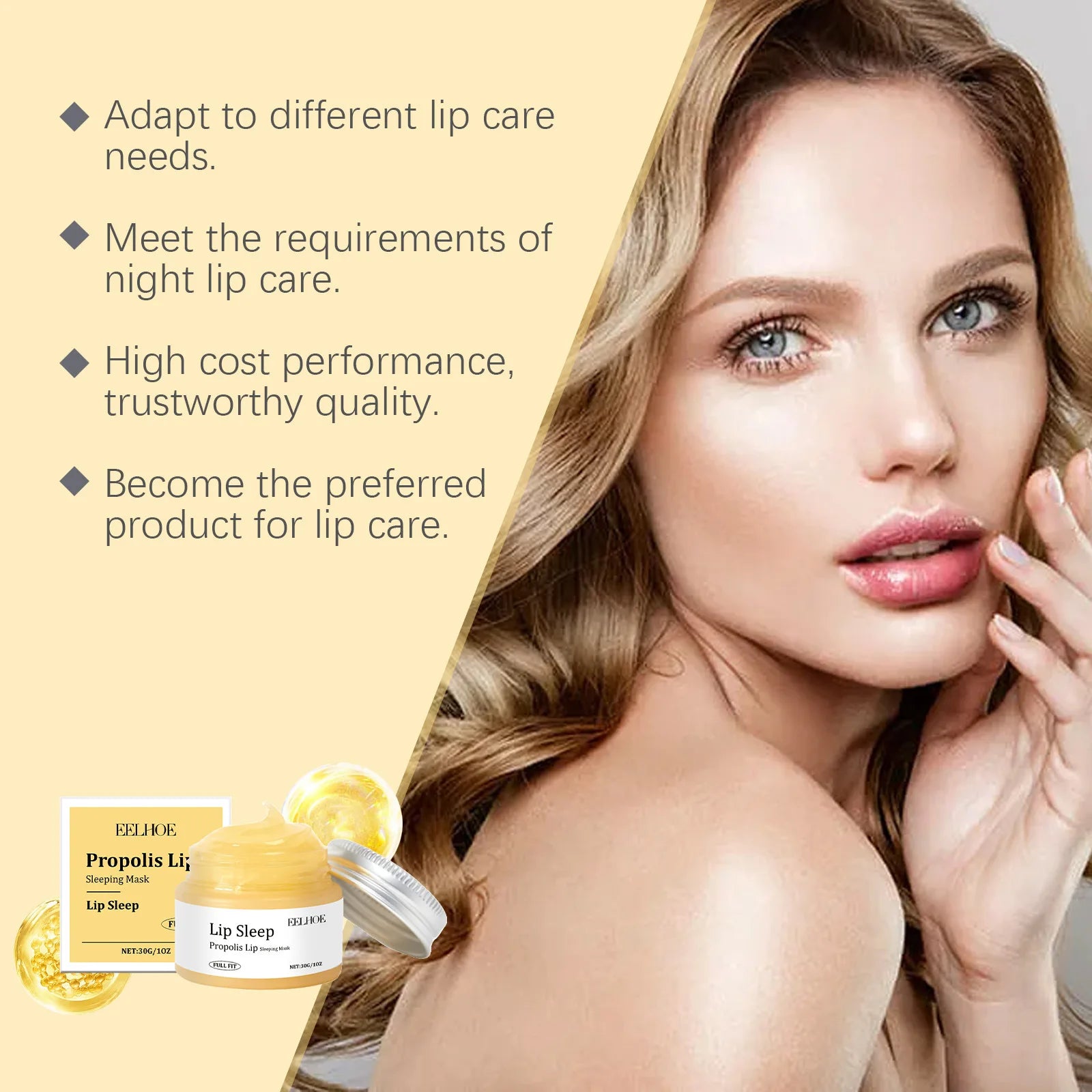 EELHOE Propolis Night Lip Mask Hydrating and Moisturizing Exfoliating Anti Freezing and Chapping Repair Skin Care Lip Balm 30g