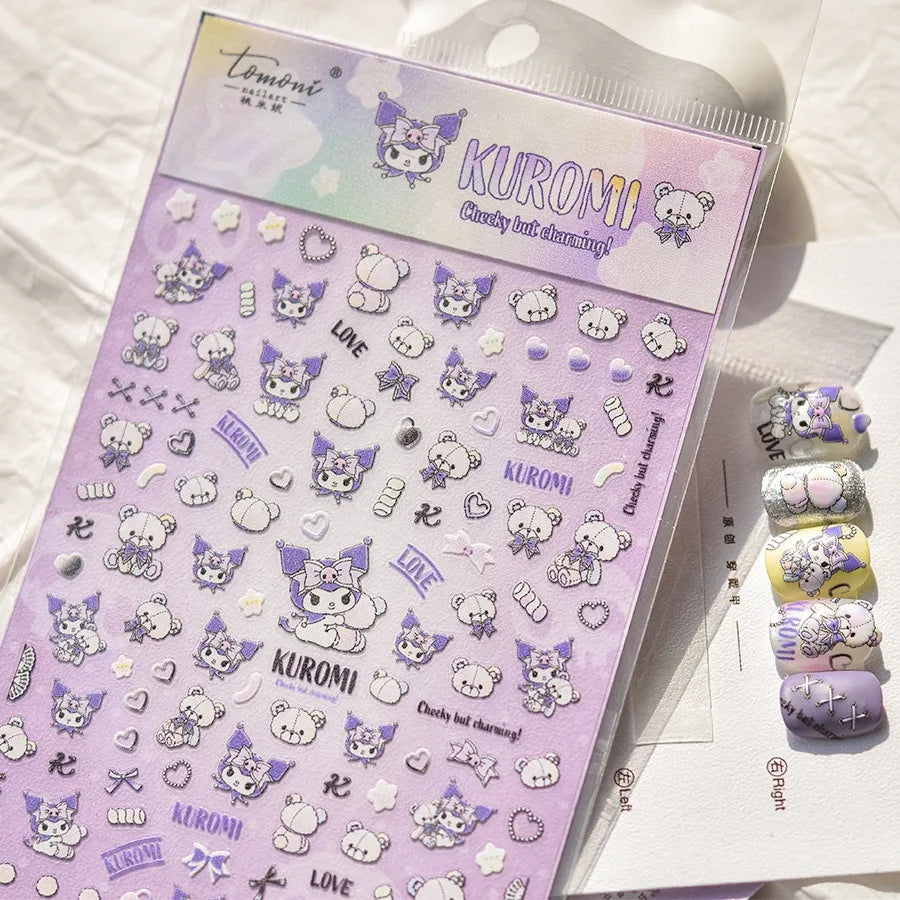 1PCS New Color Laser Hello Kitty Cartoon 5D Nail Stickers Sanrio Cinnamoroll Pochacco Nail Art Supplies DIY Nail Art Stickers